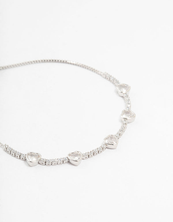 Silver Cubic Zirconia Heart Toggle Bracelet