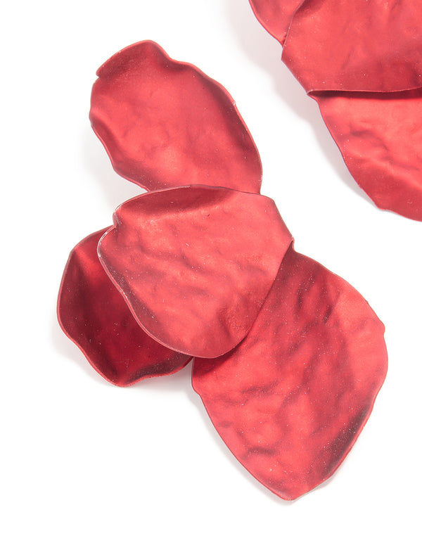 Red Coated Flower Petal  Drop Earrings