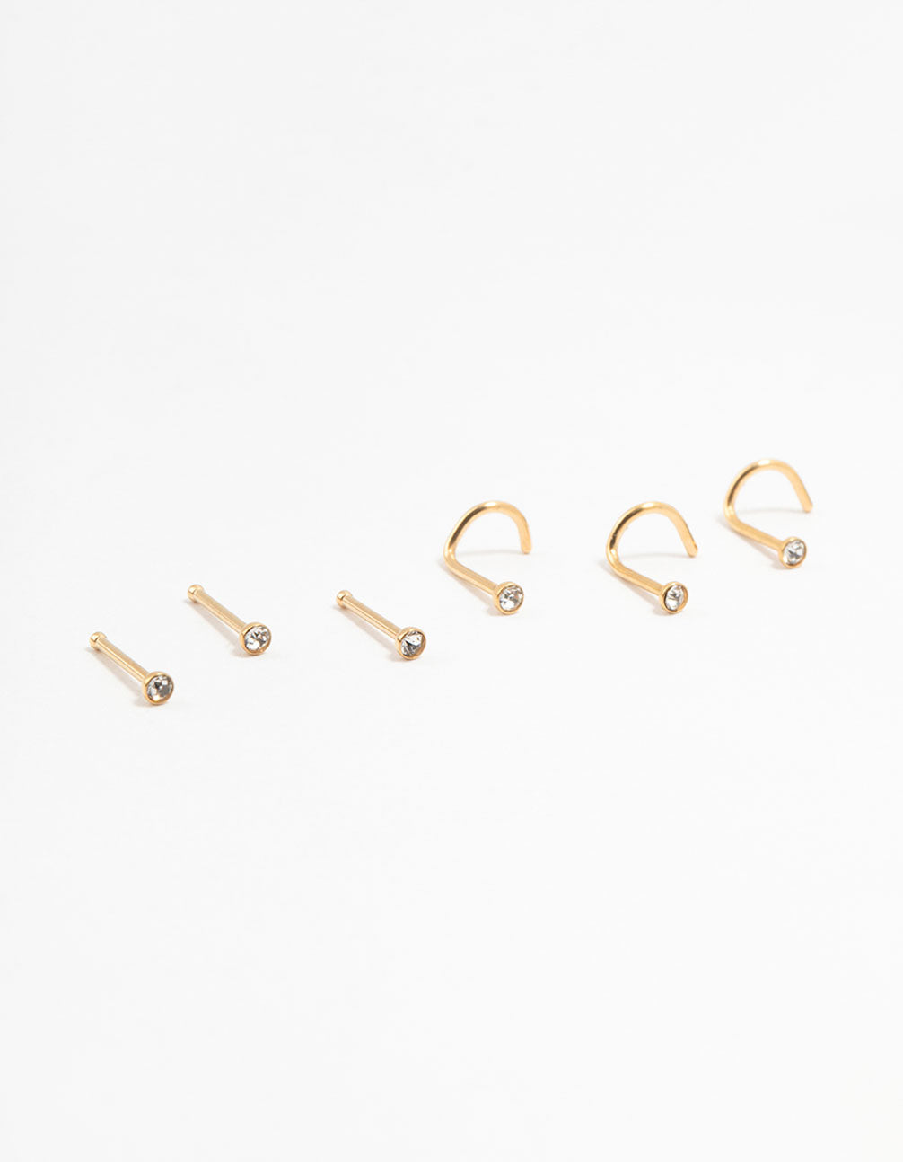 Gold Plated Surgical Steel Mixed Diamante Post Nose Studs 6-Pack