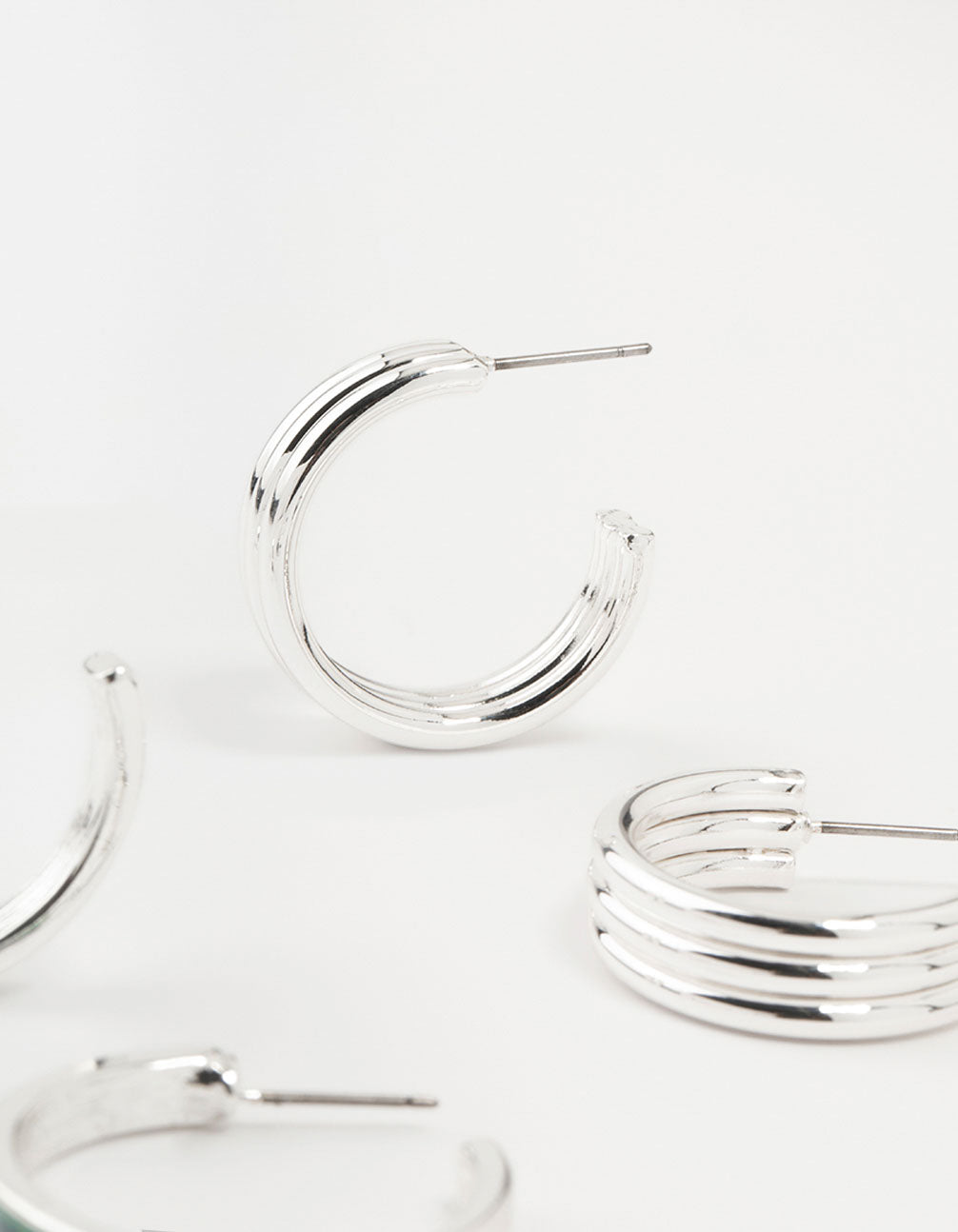 Silver Abalone Genuine Shell  Hoop Earrings 2-Pack