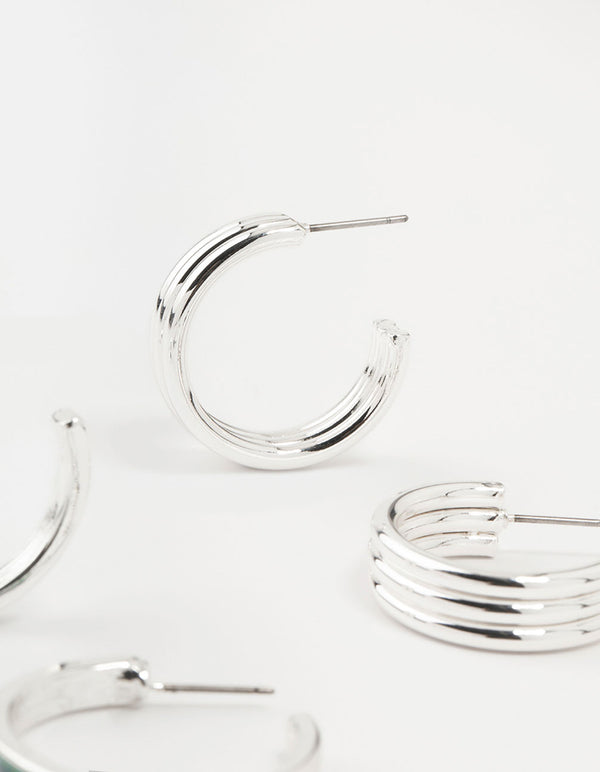 Silver Abalone Genuine Shell  Hoop Earrings 2-Pack
