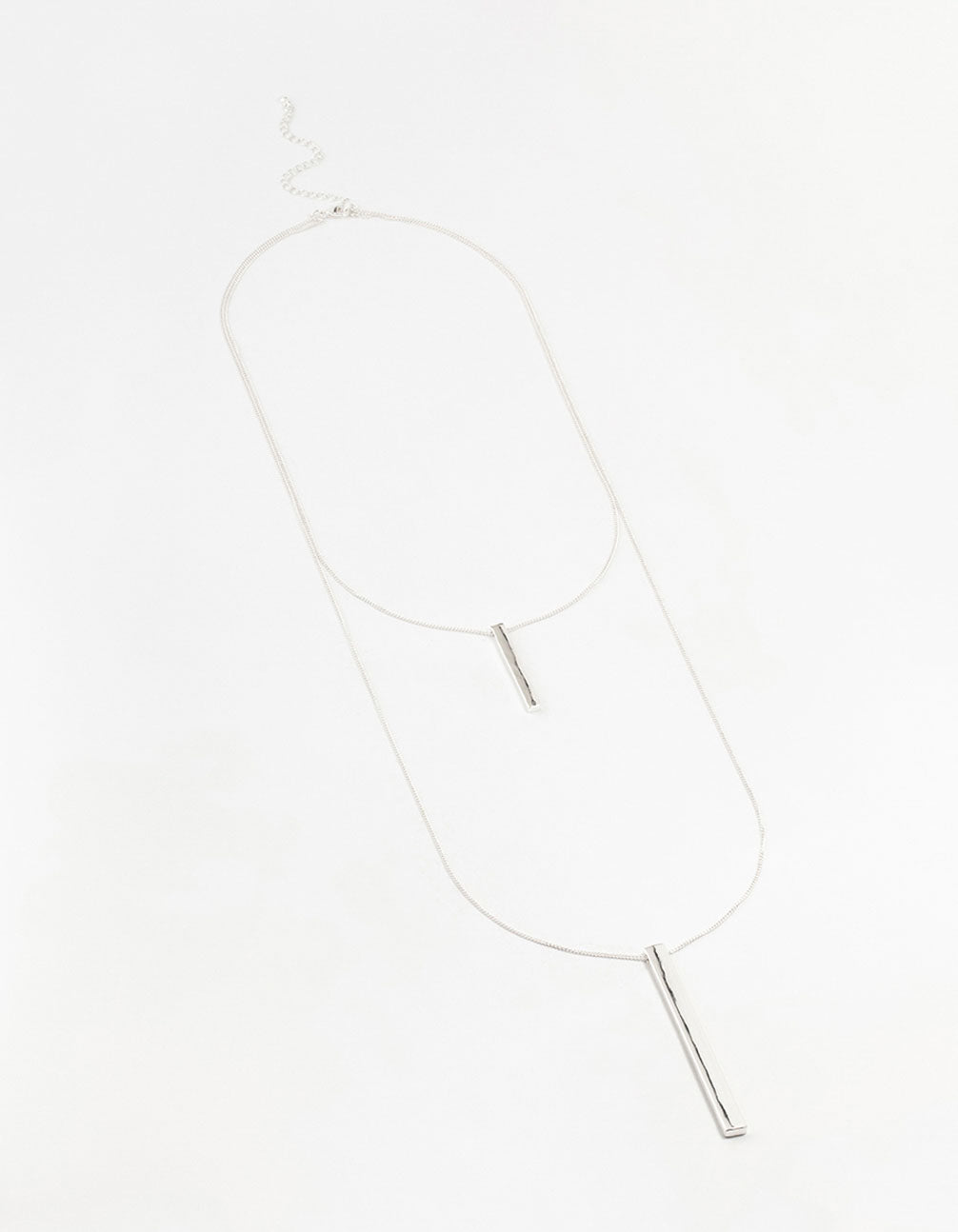 Silver 2 Row Long Bar Necklace