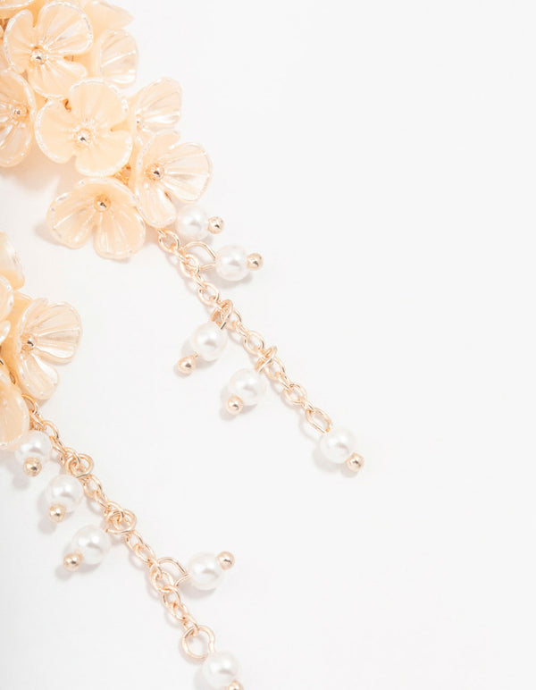 Rose Gold Plastic Pearl Petal Drop Earrings