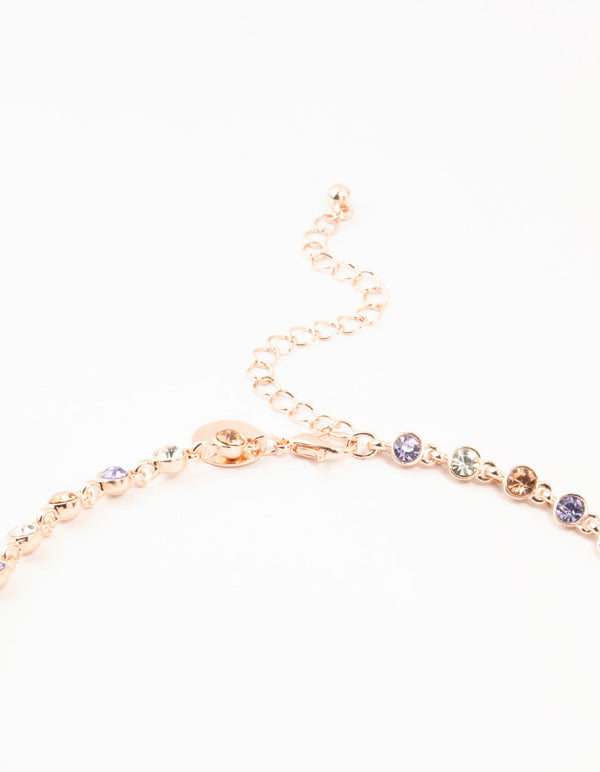 Rose Gold Multi Coloured Stone Short Necklace