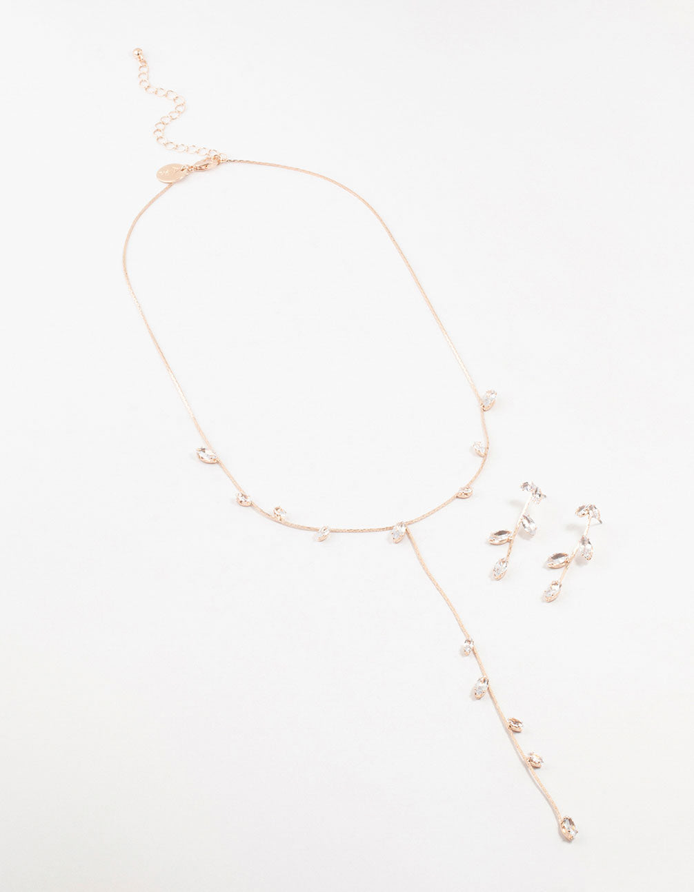 Rose Gold Leaves & Flowers Earrings & Y-Necklace Set