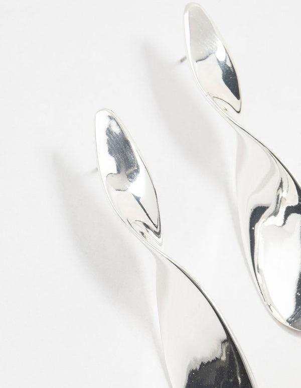 Silver Smooth Twisted Drop Earrings