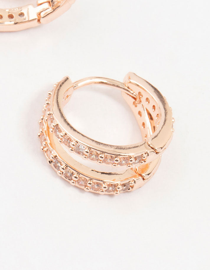 Rose Gold Plated Pave Mini Hoop Earrings