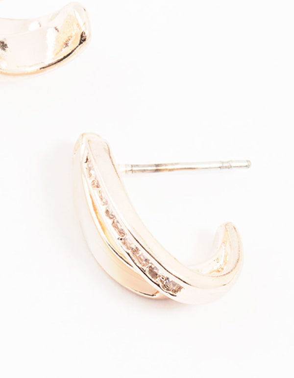 Rose Gold Plated  Double Cubic Zirconia & Mother Of Pearl Jacket Earrings