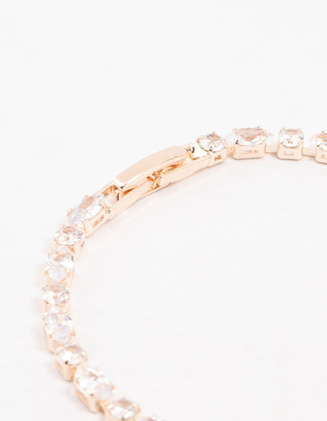Rose Gold Plated Alternating Marquise & Round Cubic Zirconia Bracelet