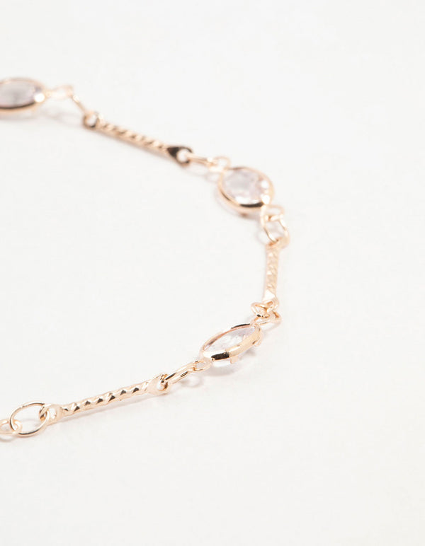 Rose Gold Plated Oval Cubic Zirconia Station Bracelet