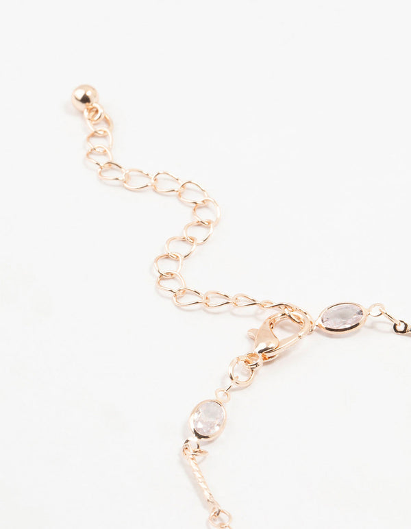 Rose Gold Plated Oval Cubic Zirconia Station Bracelet