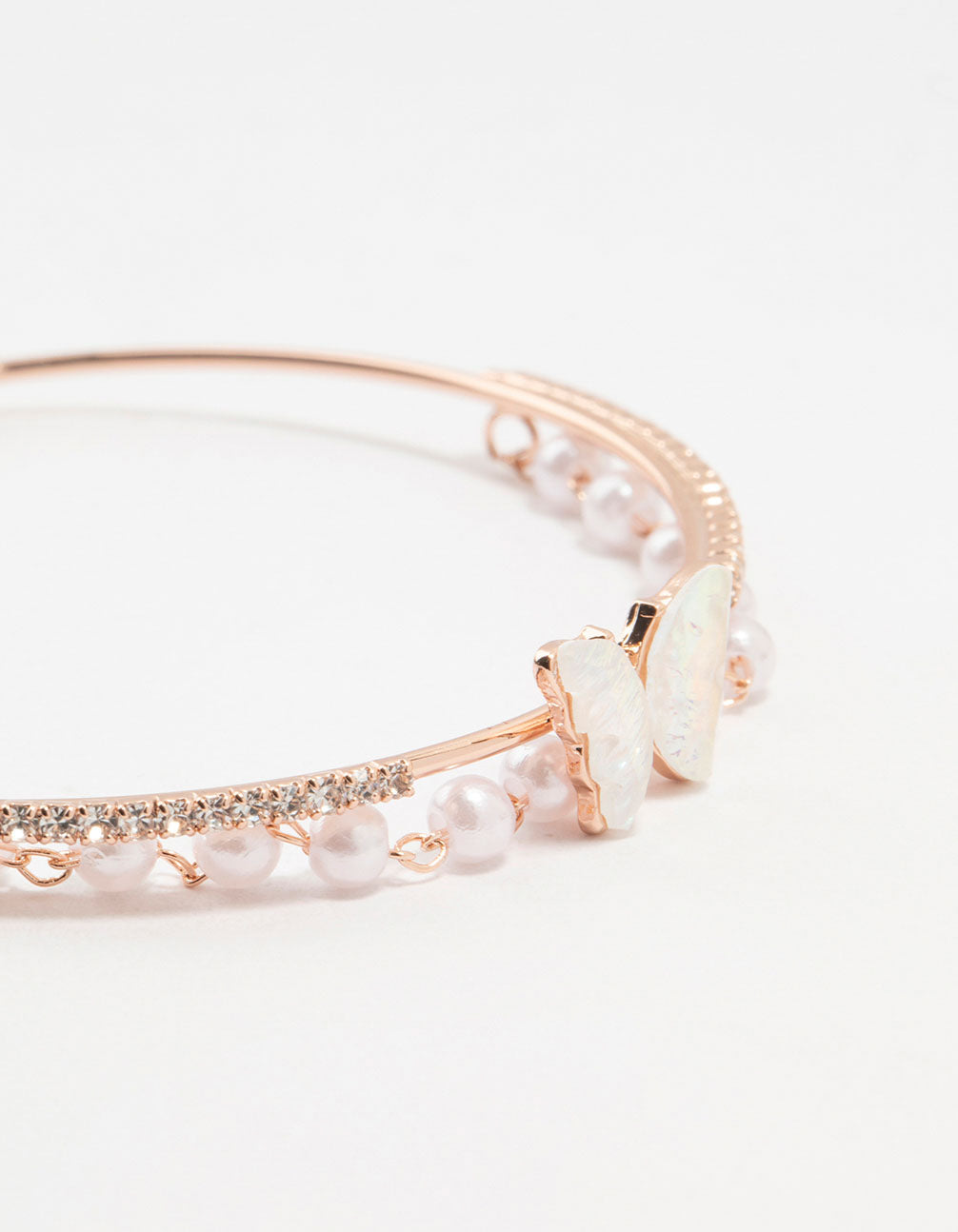 Rose Gold Plated Mother Of Pearl Butterfly & Pearl Wrist Cuff