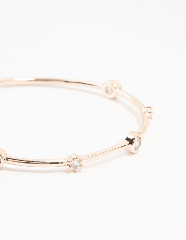 Rose Gold Plated Station Round Cubic Zirconia Wrist Cuff