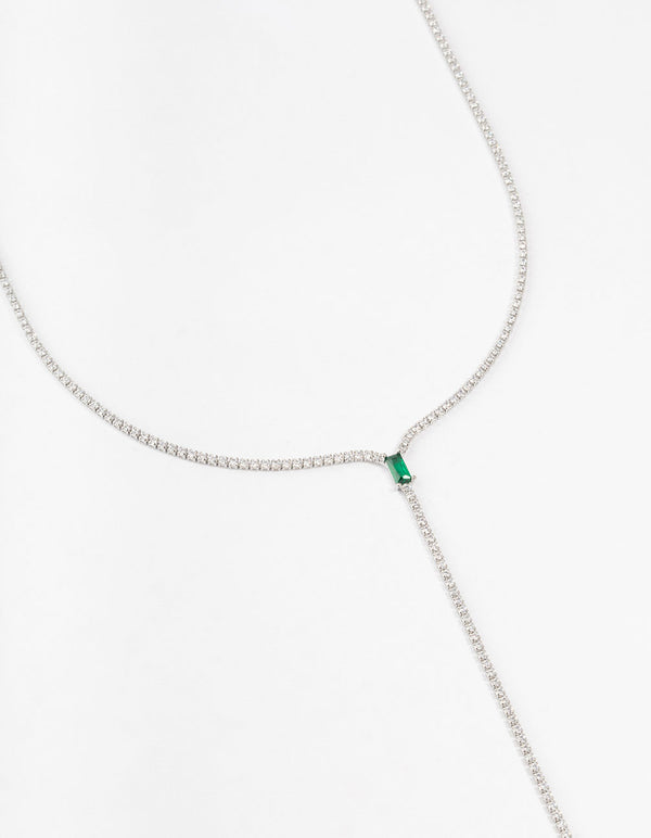 Silver Emerald Cubic Zirconia  Lariat Necklace