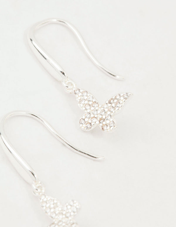 Sterling Silver Cubic Zirconia Butterfly Hook Earrings