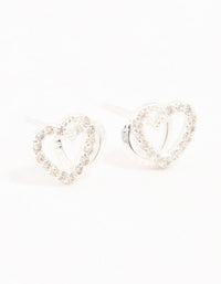 Sterling Silver Cubic Zirconia Heart Link Stud Earrings - link has visual effect only