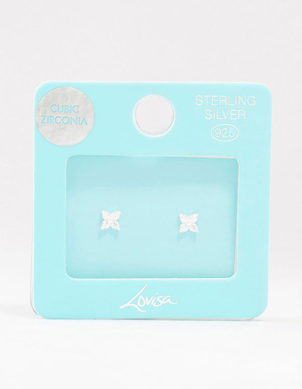 Sterling Silver Cubic Zirconia Micro Flower Stud Earrings