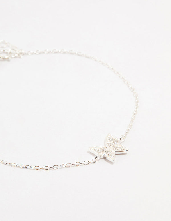 Sterling Silver Cubic Zirconia Butterfly Bracelet