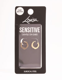 Gold Plated Surgical Steel Cubic Zirconia Hinge Hoop Earrings - link has visual effect only