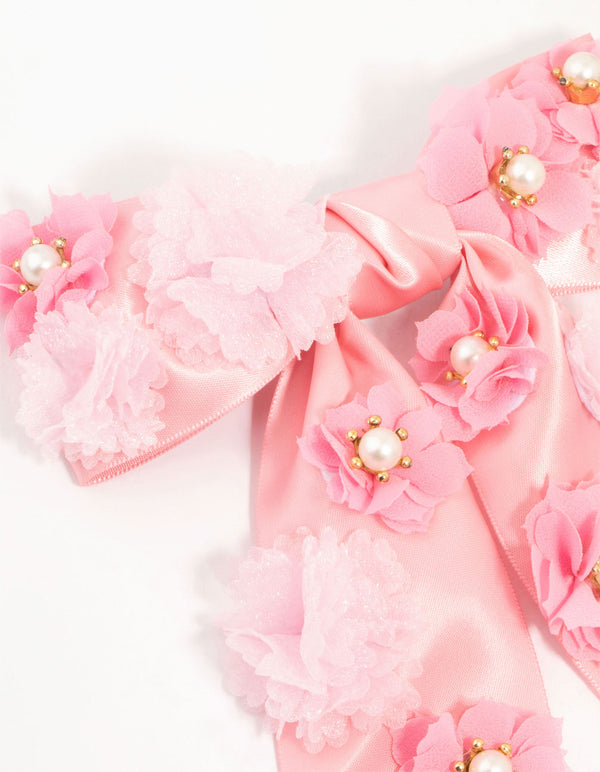 Pink Mixed Flowers Fabric Bow Clip