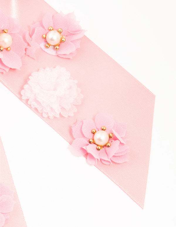 Pink Mixed Flowers Fabric Bow Clip
