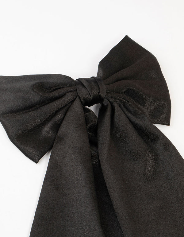 Black Satin Fabric Statement Bow Clip