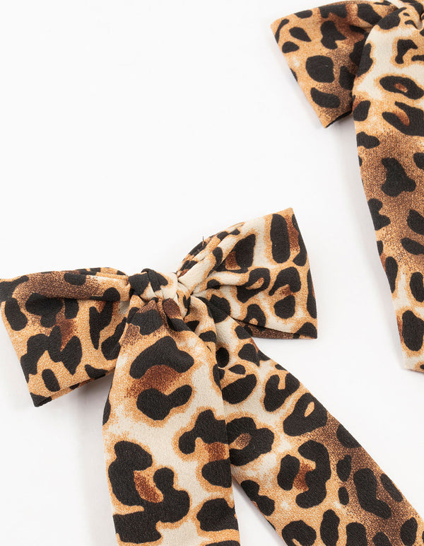 Medium Leopard Print Fabric Bow Clips 2-Pack