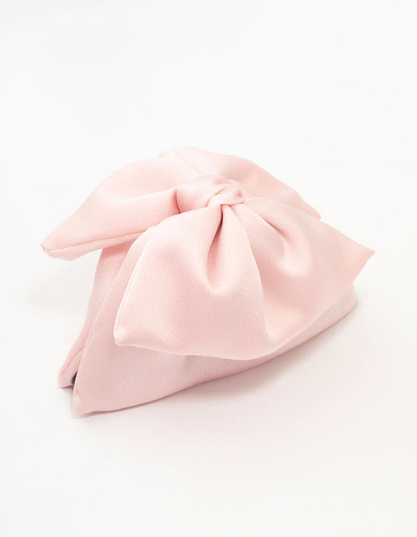 Pink Fabric Front Bow Claw Clip
