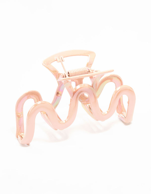 Pink Coated Metal Wavy Irregular Claw Clip