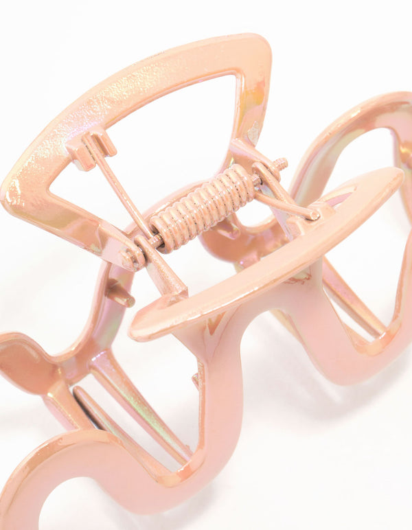 Pink Coated Metal Wavy Irregular Claw Clip