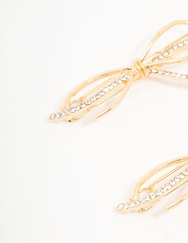 Gold Bow & Diamante Detailing Clips 2-Pack