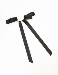 Long Black Fabric Thin Bow Flower Clip - link has visual effect only