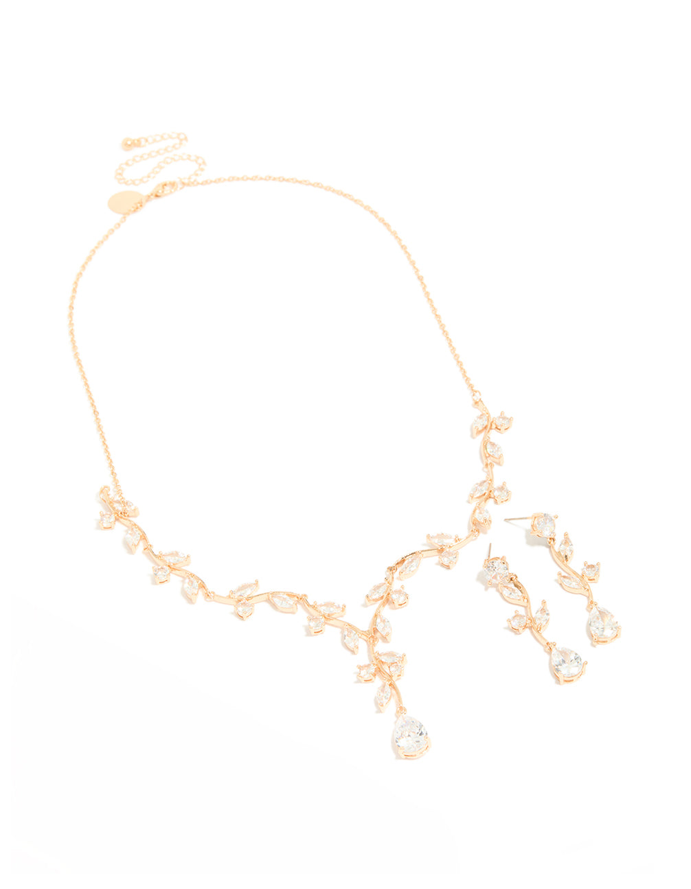 Gold Creeping Crystal Roses Necklace & Earrings Set