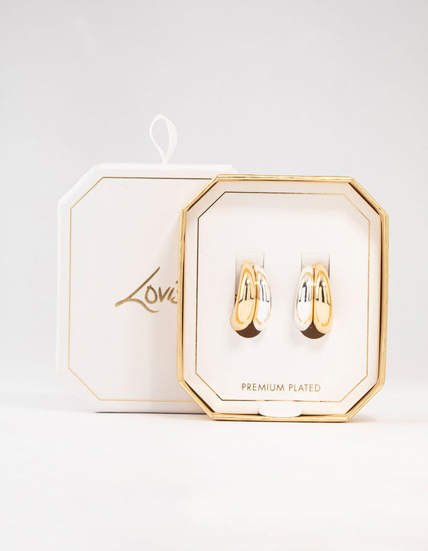 Mixed Metals Double Hoop Earrings