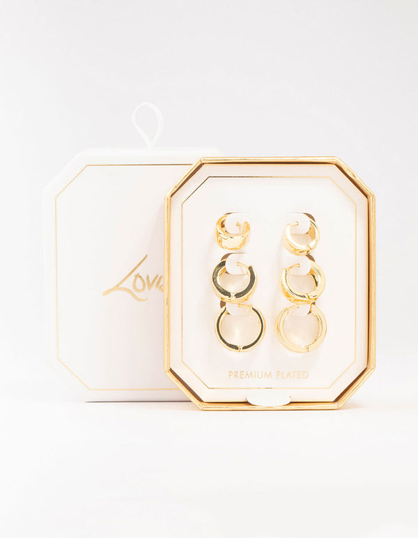 Gold Plated Thick Bold Hoop Earrings 3-Pack