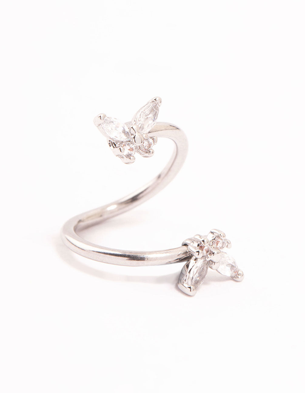 Surgical Steel Cubic Zirconia Twisted Double Butterfly Belly Bar