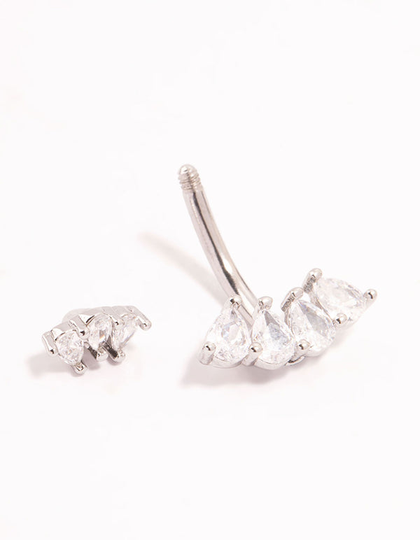 Surgical Steel Double Pear Cubic Zirconia Fan Belly Bar