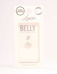 Surgical Steel Double Pear Cubic Zirconia Fan Belly Bar - link has visual effect only