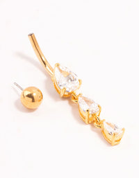 Gold Plated Surgical Steel Trio Mini Pear Cubic Zirconia Belly Bar - link has visual effect only