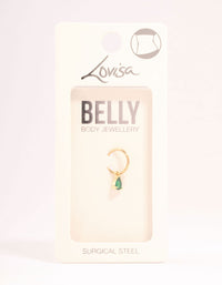 Gold Plated Surgical Steel Pear Green Diamante Drop Belly Bar - link has visual effect only
