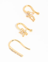 Gold Plated Nature Faux Nose Studs 3-Pack - link has visual effect only