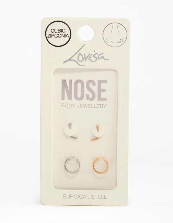 Mixed Metals Nose Stud & Spiral 4-Pack