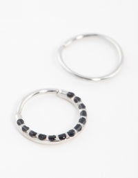 Surgical Steel Black Cubic Zirconia Textured Nose Rings 2-Pack - link has visual effect only