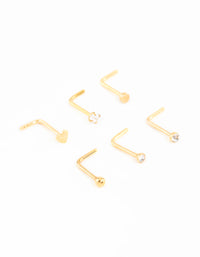 Gold Plated Surgical Steel Heart Cubic Zirconia Nose Studs 6-Pack - link has visual effect only