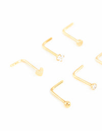 Gold Plated Surgical Steel Heart Cubic Zirconia Nose Studs 6-Pack - link has visual effect only