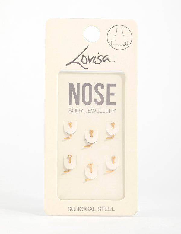 Gold Plated Surgical Steel Heart Cubic Zirconia Nose Studs 6-Pack