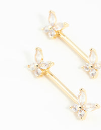 Gold Plated Surgical Steel Cubic Zirconia Butterfly Nipple Bars 2-Pack - link has visual effect only