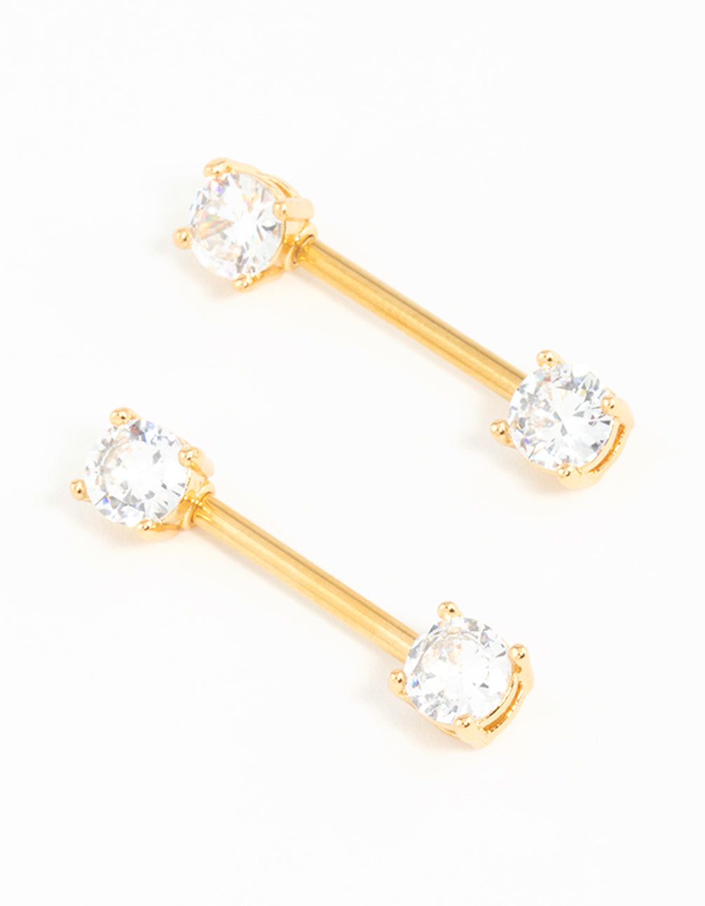 Gold Plated Surgical Steel Cubic Zirconia Nipple Bars 2-Pack