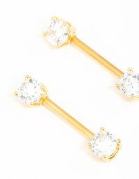 Gold Plated Surgical Steel Cubic Zirconia Nipple Bars 2-Pack - link has visual effect only
