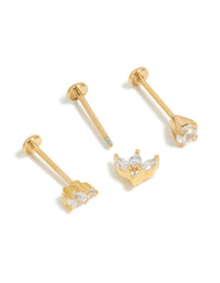 Gold Plated Surgical Steel Double Cubic Zirconia Flat Backs 3-Pack - link has visual effect only